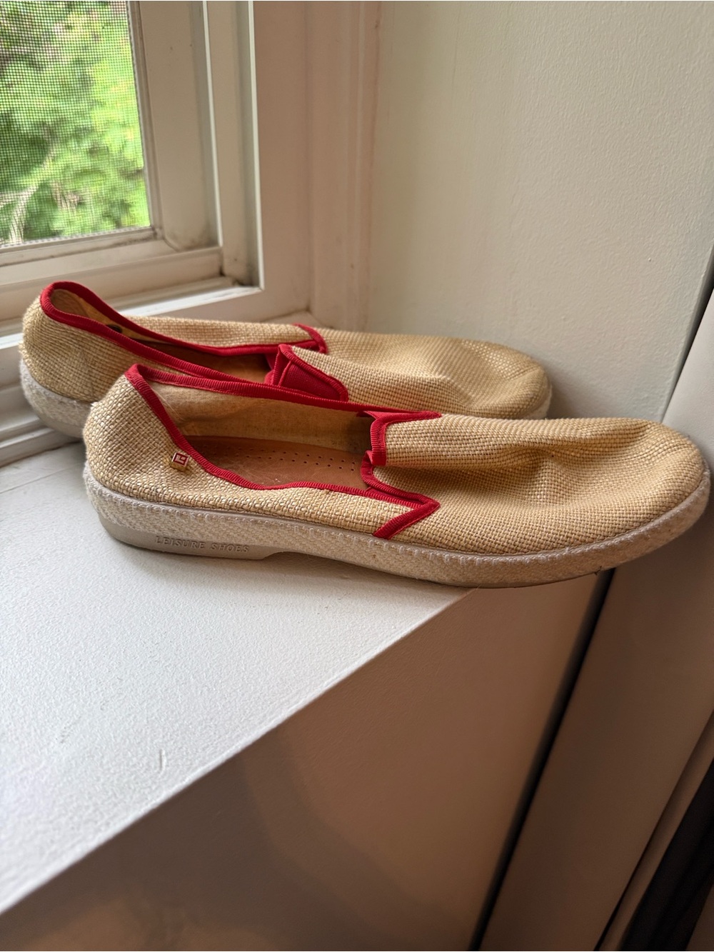 Rivieras Natural Woven Espadrilles with Red Trim